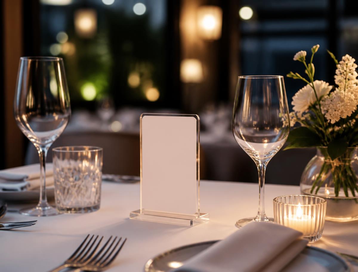 Table de restaurant élégante avec un chevalet QR code